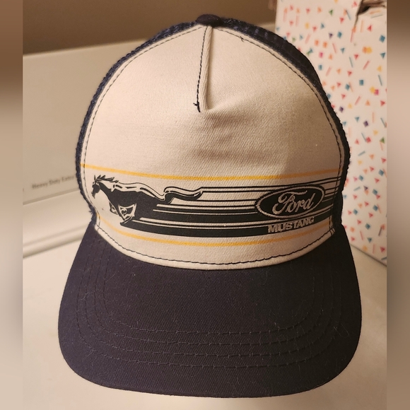 Ford Mustang Hat. Blue /White  Mesh SnapBack Baseball Trucker Cap. - Picture 6 of 7